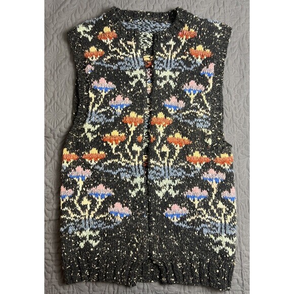 Vintage Wool Blend Floral Grandma Cottagecore Chic Sleeveless Vest Handmade S/M - Picture 1 of 8